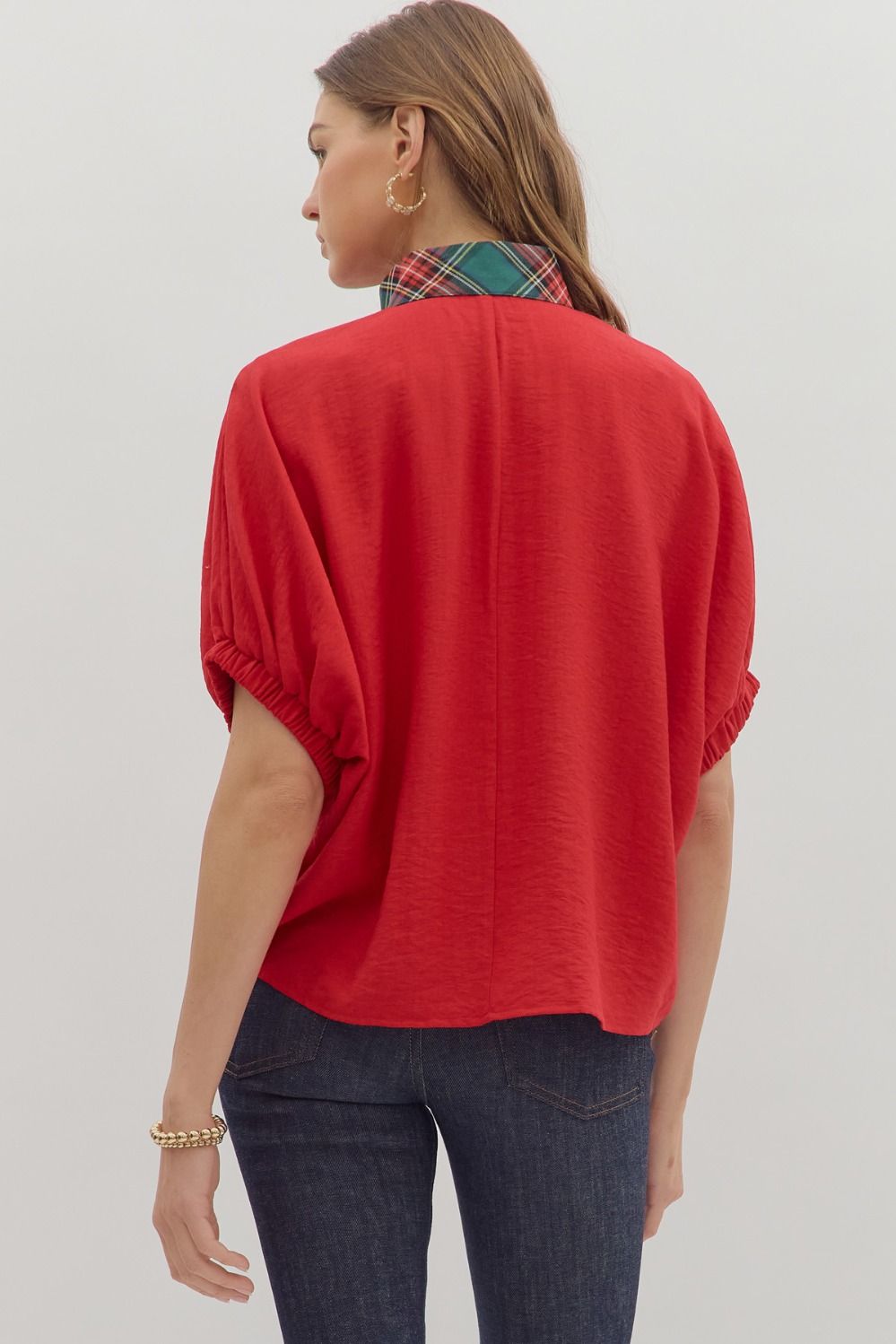 Plaid Pattern V-Neck Top