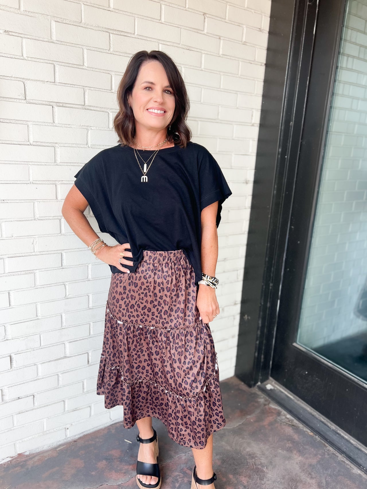 Amara Animal Print Tiered Midi Skirt