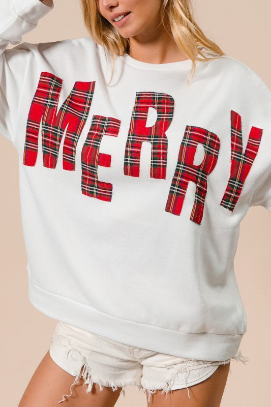 Merry Plaid Letter Top