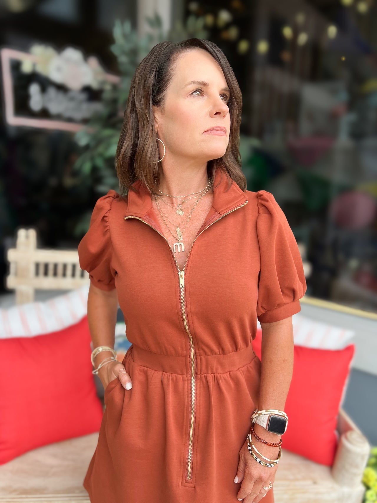 Rust Puff Sleeve Dress