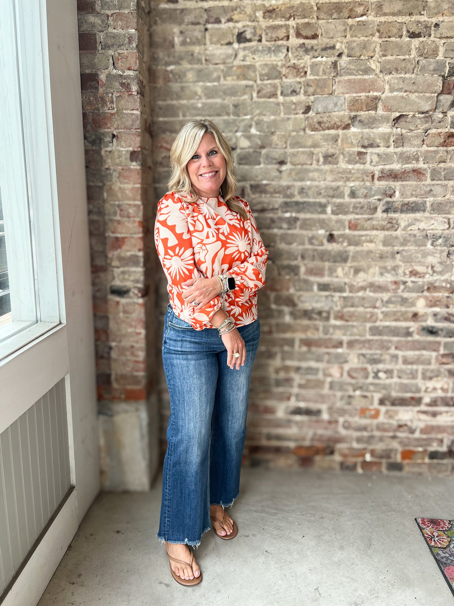 Floral Print Open Back Blouse