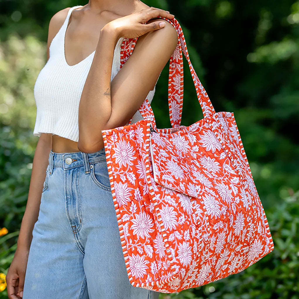 Quilted Tote w/ Travel Pouch Orange