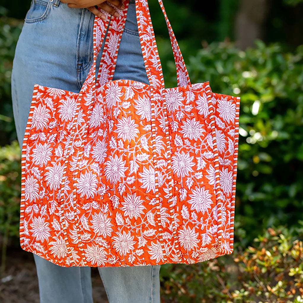 Quilted Tote w/ Travel Pouch Orange