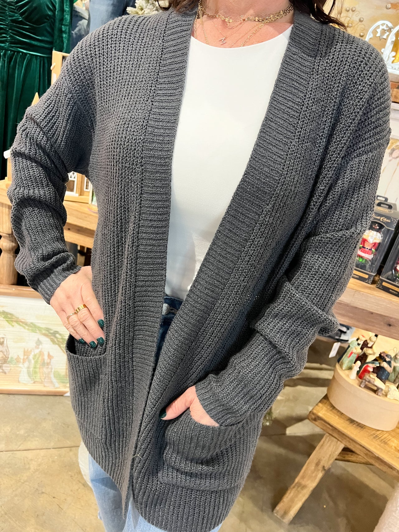 Open Front Pocket Cardigan