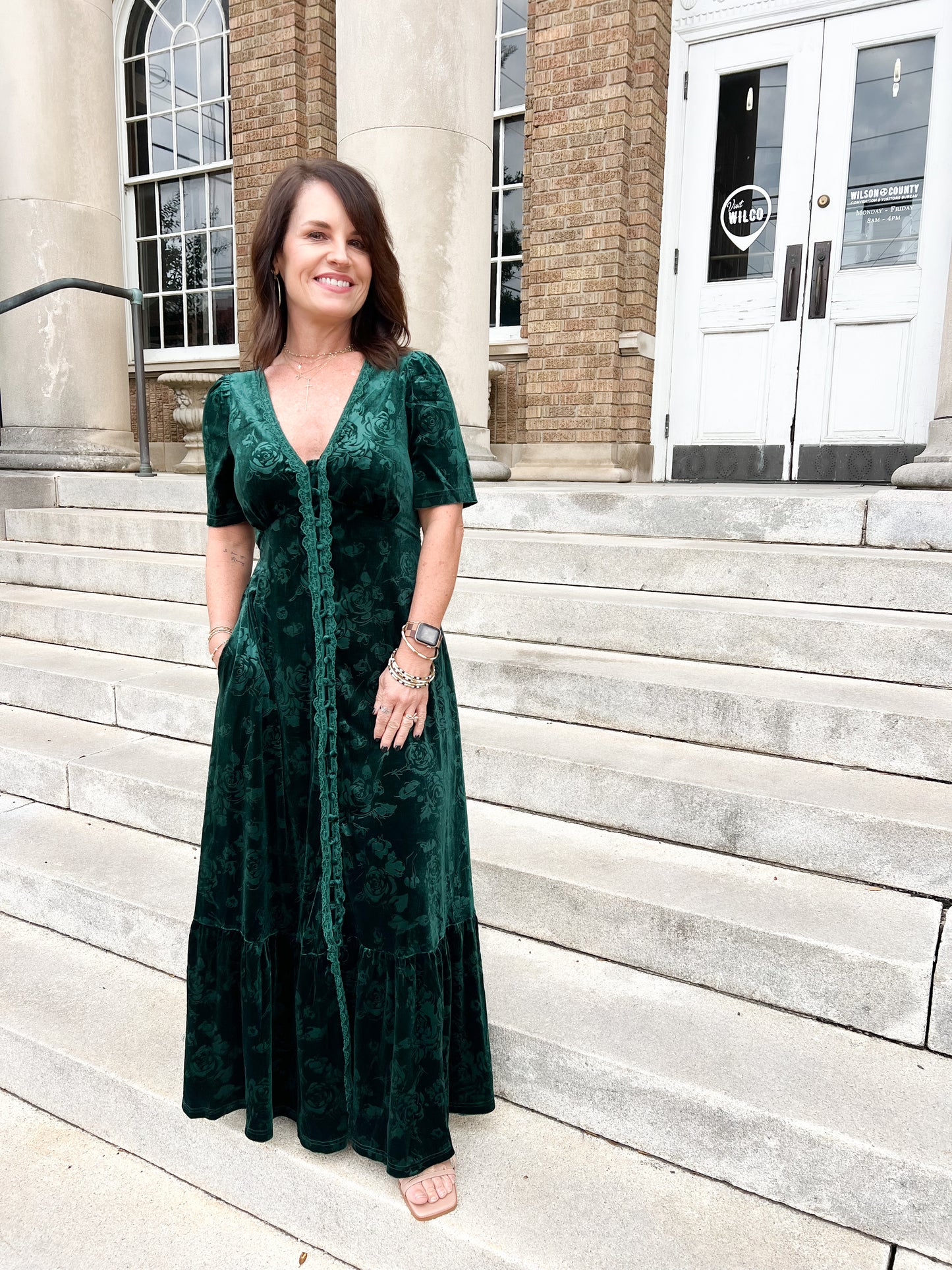 Emerald Velvet Embossed Maxi Dress