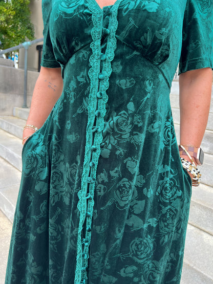 Emerald Velvet Embossed Maxi Dress