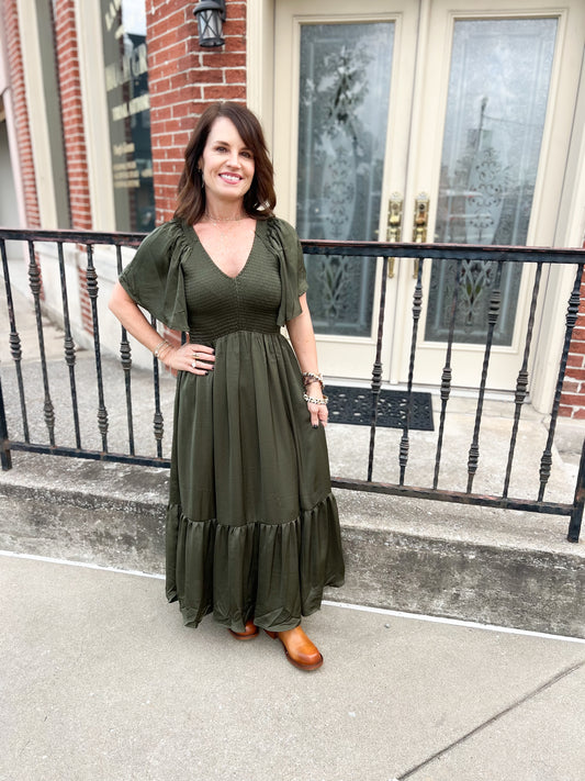 Smocked Waist Satin Dress