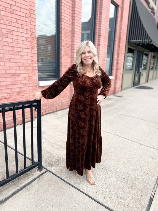 Velvet Embossed Maxi Dress