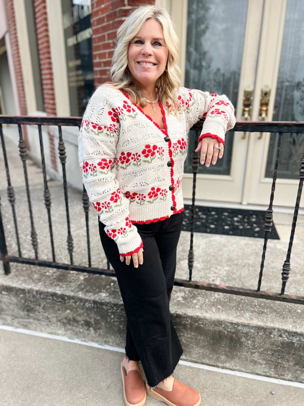 Floral Graphic Detail Knit Sweater Cardigan