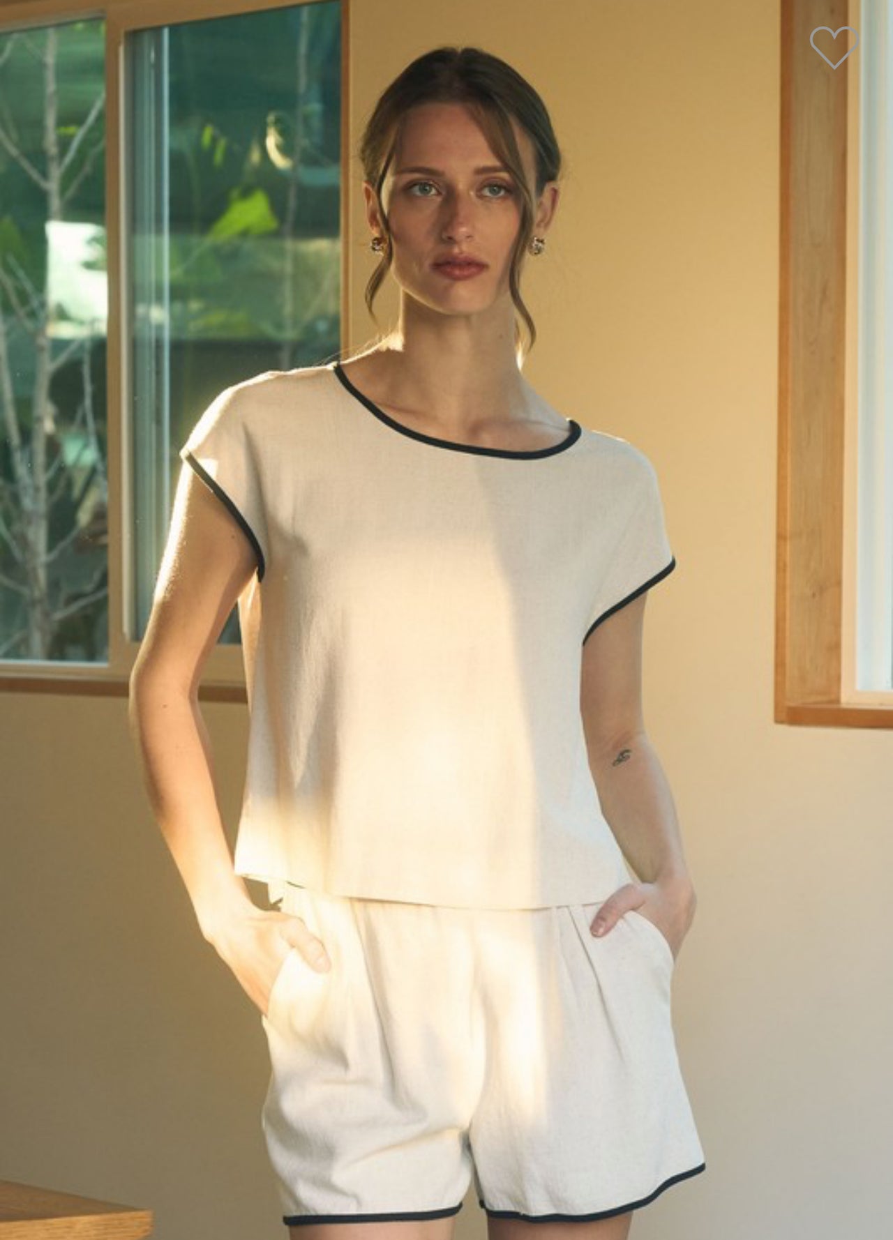 Contrast Trim Linen Short Set