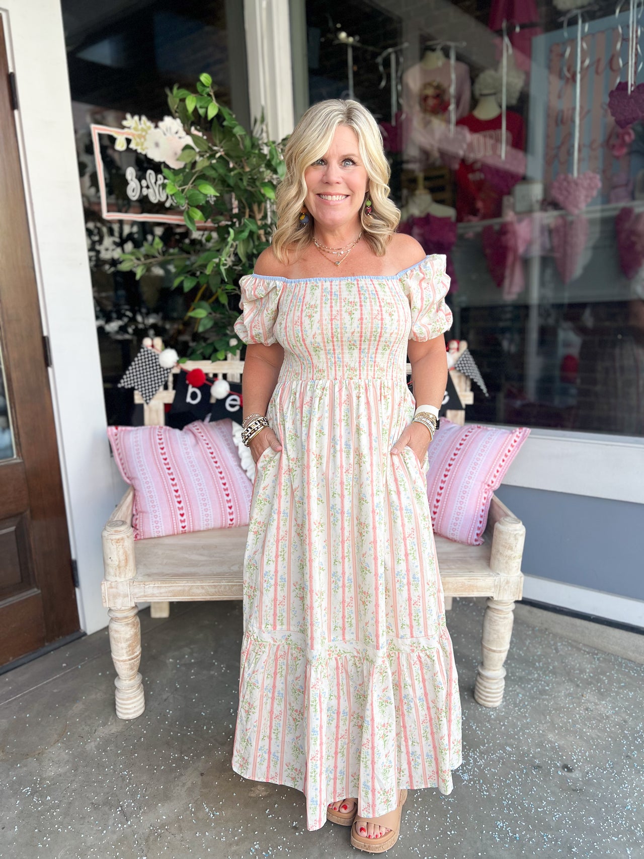 SMOCKED COTTON FLORAL MAXI DRESS