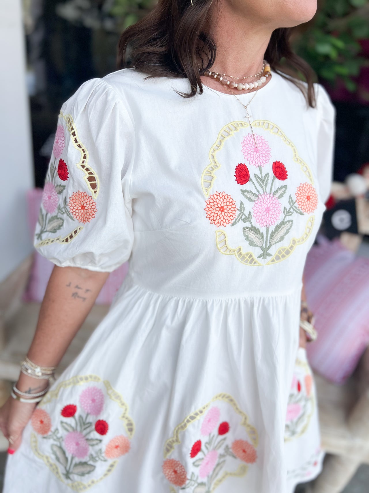 Puff Sleeve Embroidered Dress
