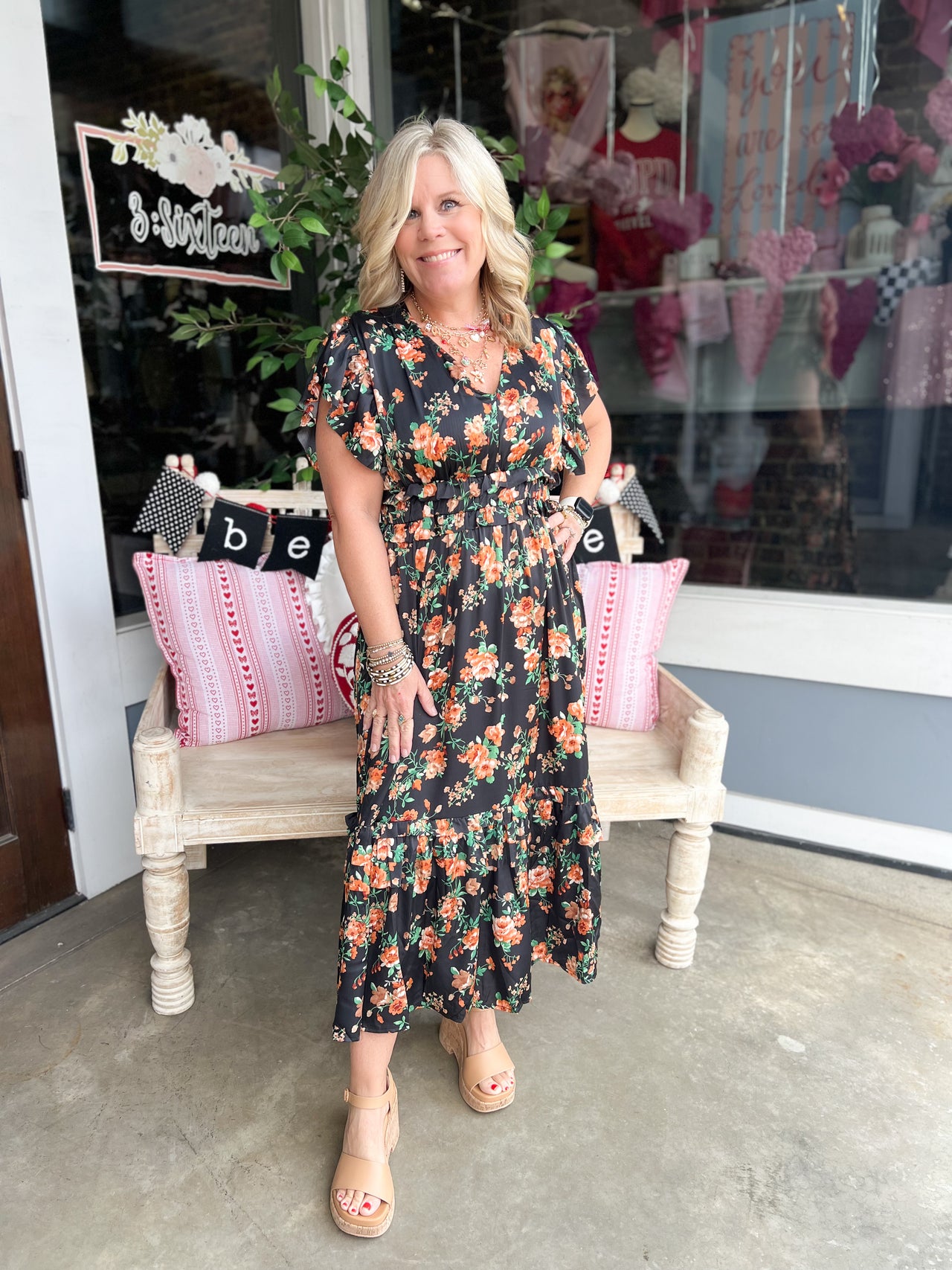 Ruffle Floral Midi Dress