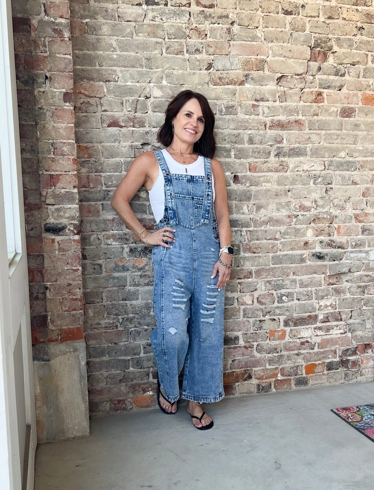 Distressed Pocketed Wide Leg Capri Denim Overall