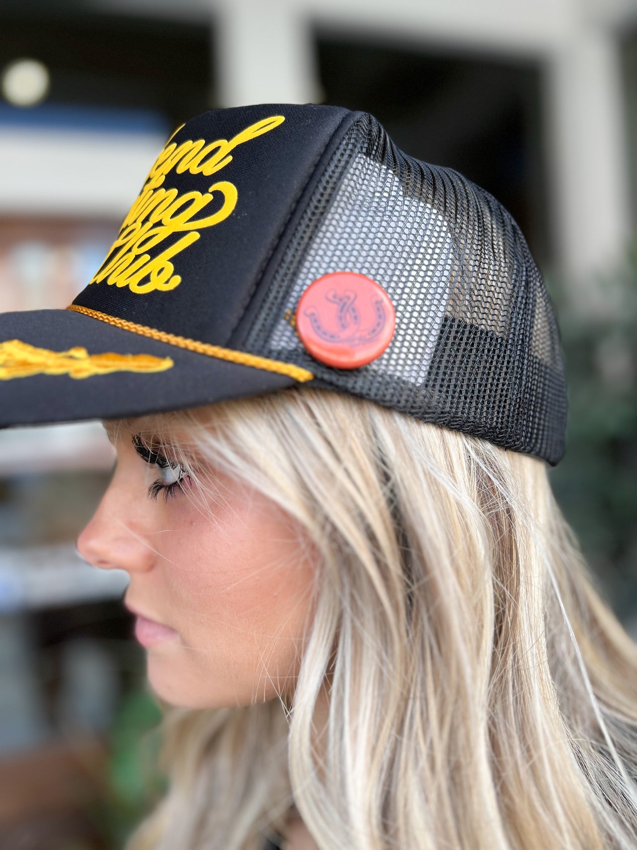 Weekend Tailgating Club, Game Day Trucker Hat: Black/Gold Leaf