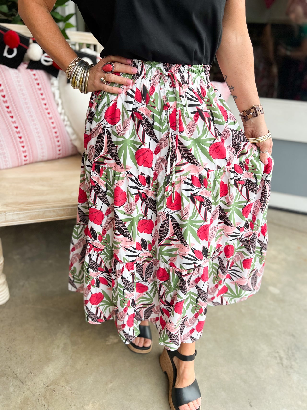 Floral A Line Midi Skirt