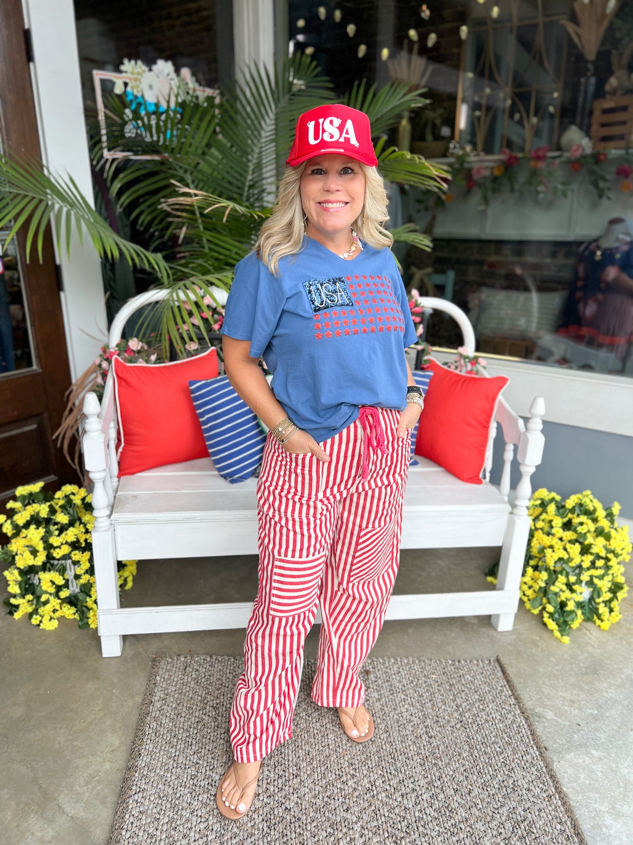 USA Flag Glitter Stars Top