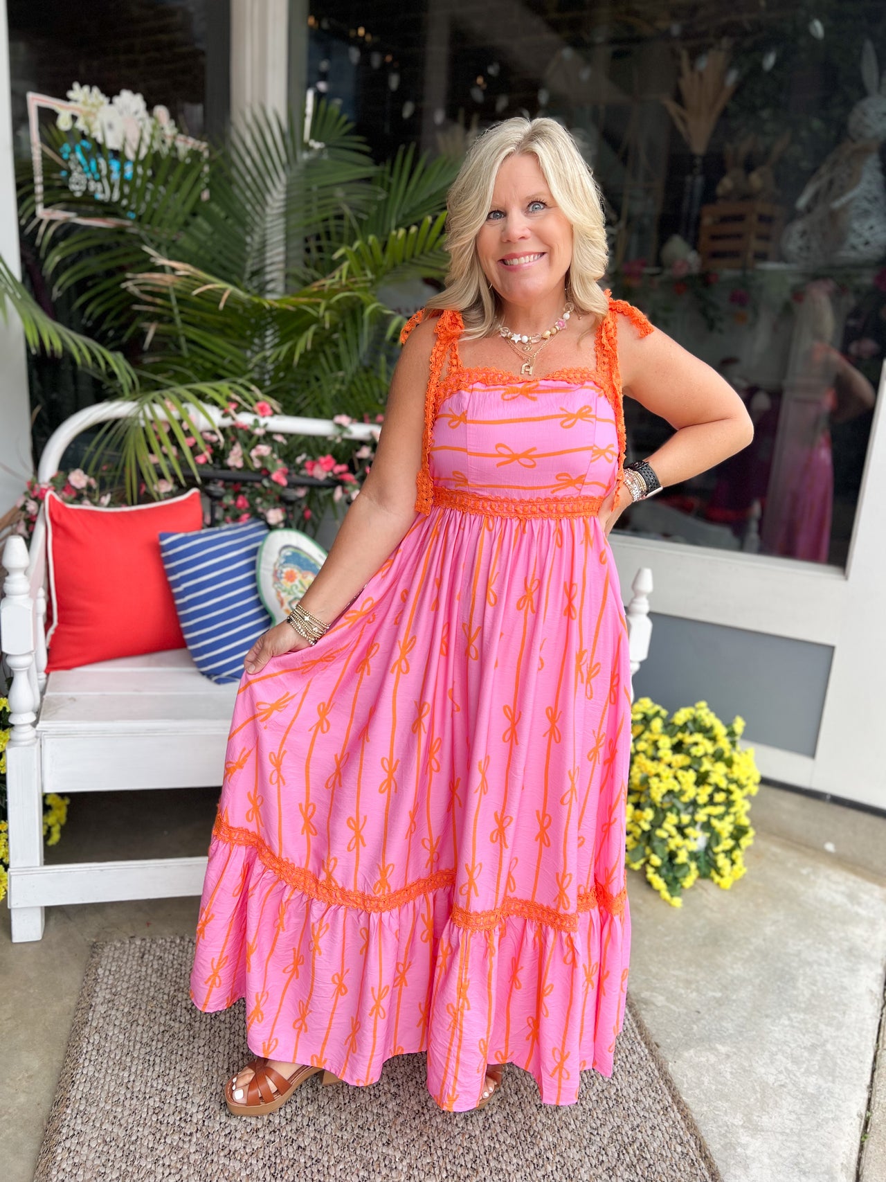Ribbon Printed Maxi Dress