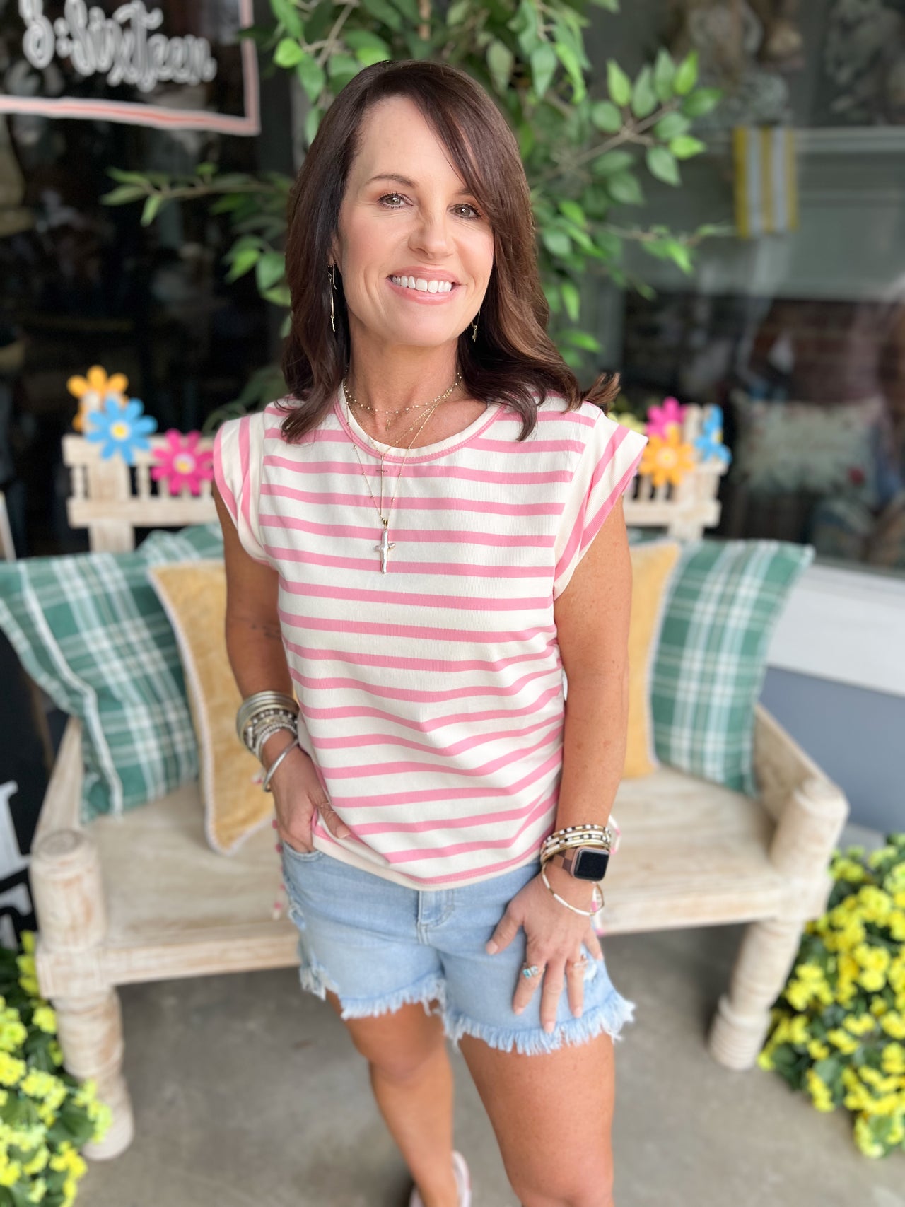 Striped Sleeveless Tie-Side Top