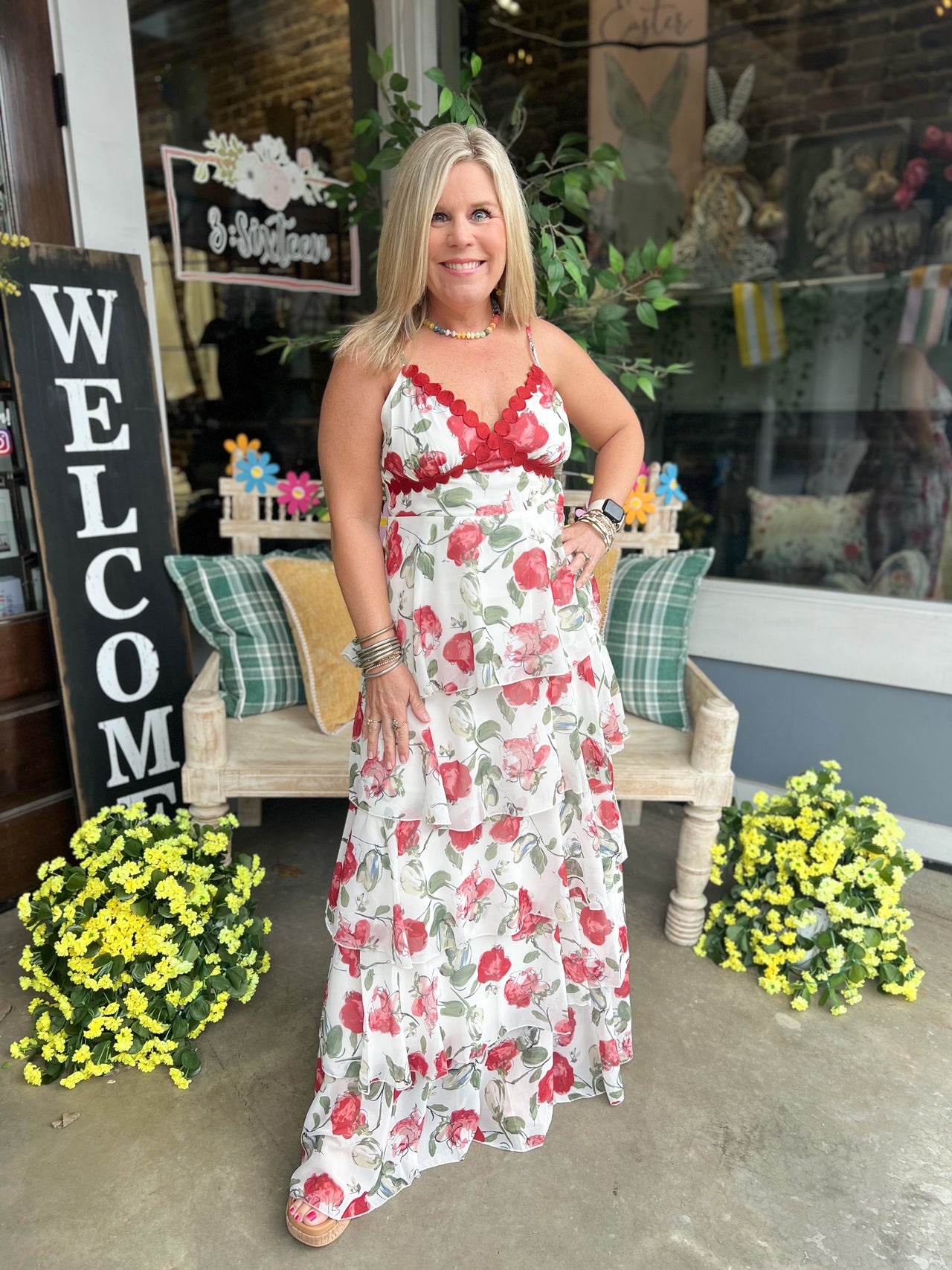 CONTRAST RING LACE TIERED RUFFLE MAXI DRESS