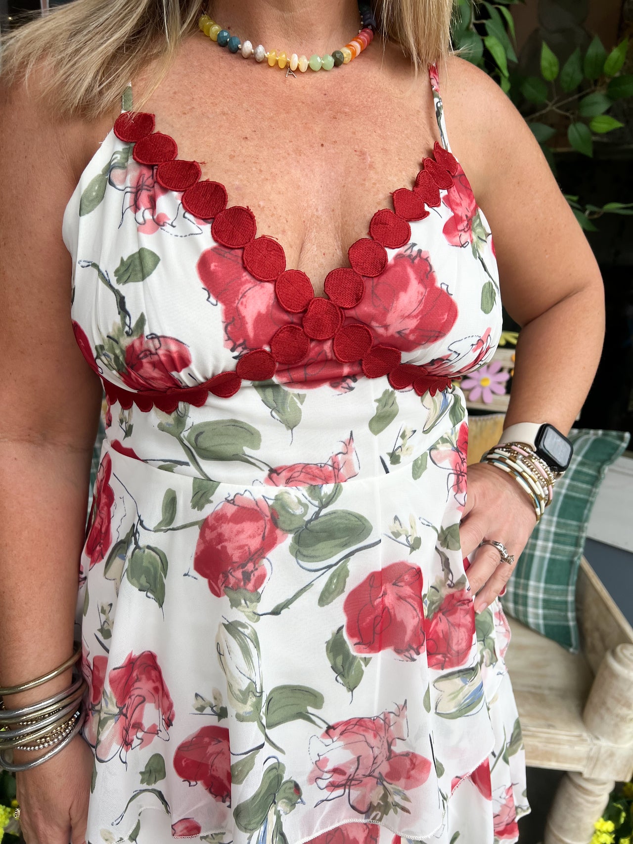 CONTRAST RING LACE TIERED RUFFLE MAXI DRESS