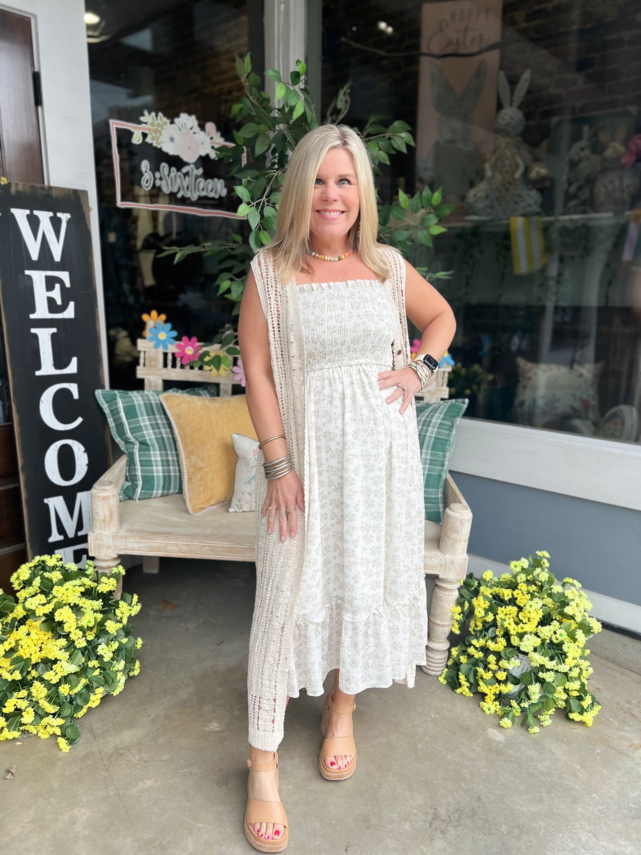 RUFFLE FLORAL MIDI DRESS