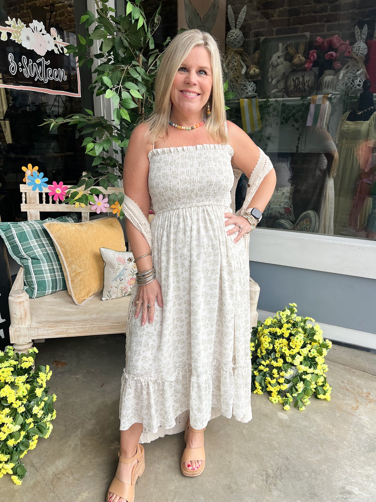 RUFFLE FLORAL MIDI DRESS