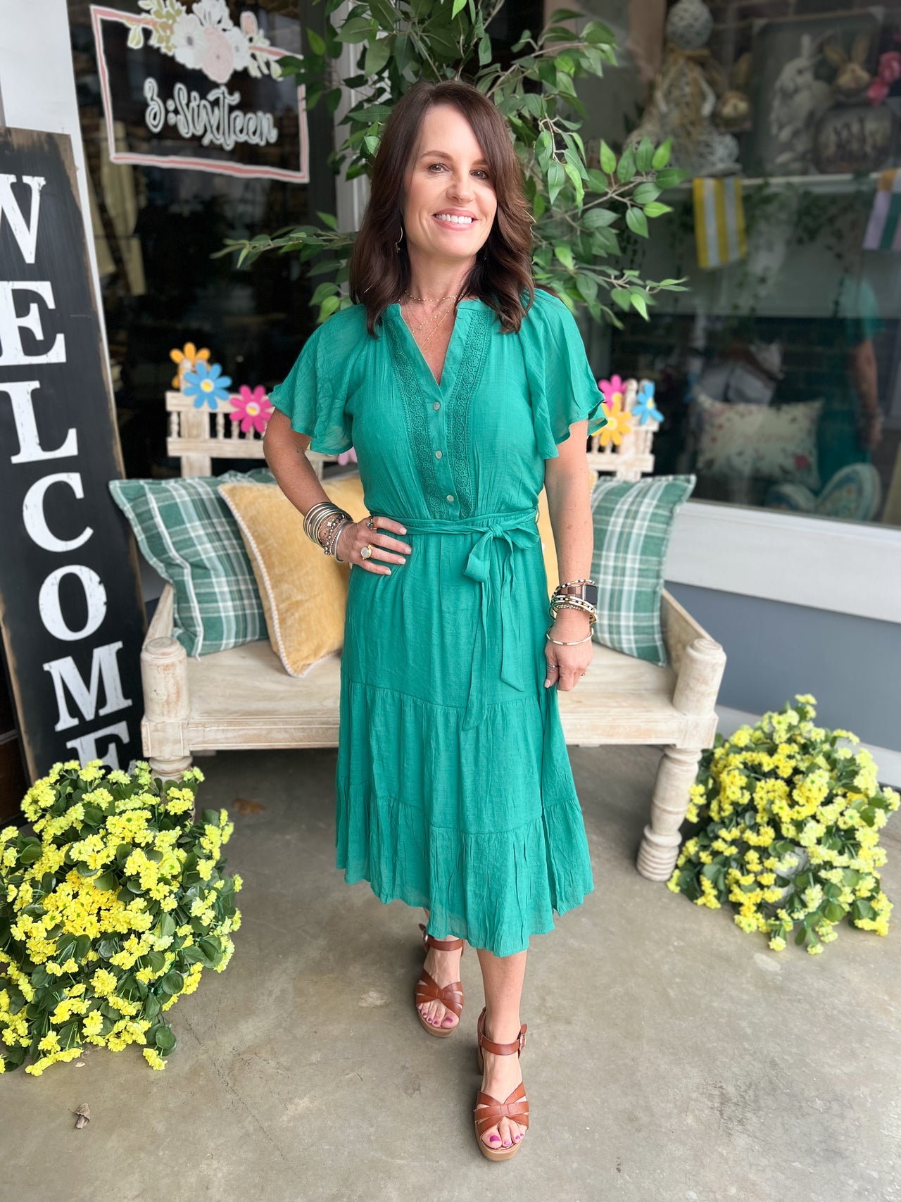 PAPAYA GLOW GAUZE MIDI DRESS WITH TRIM DETAILS