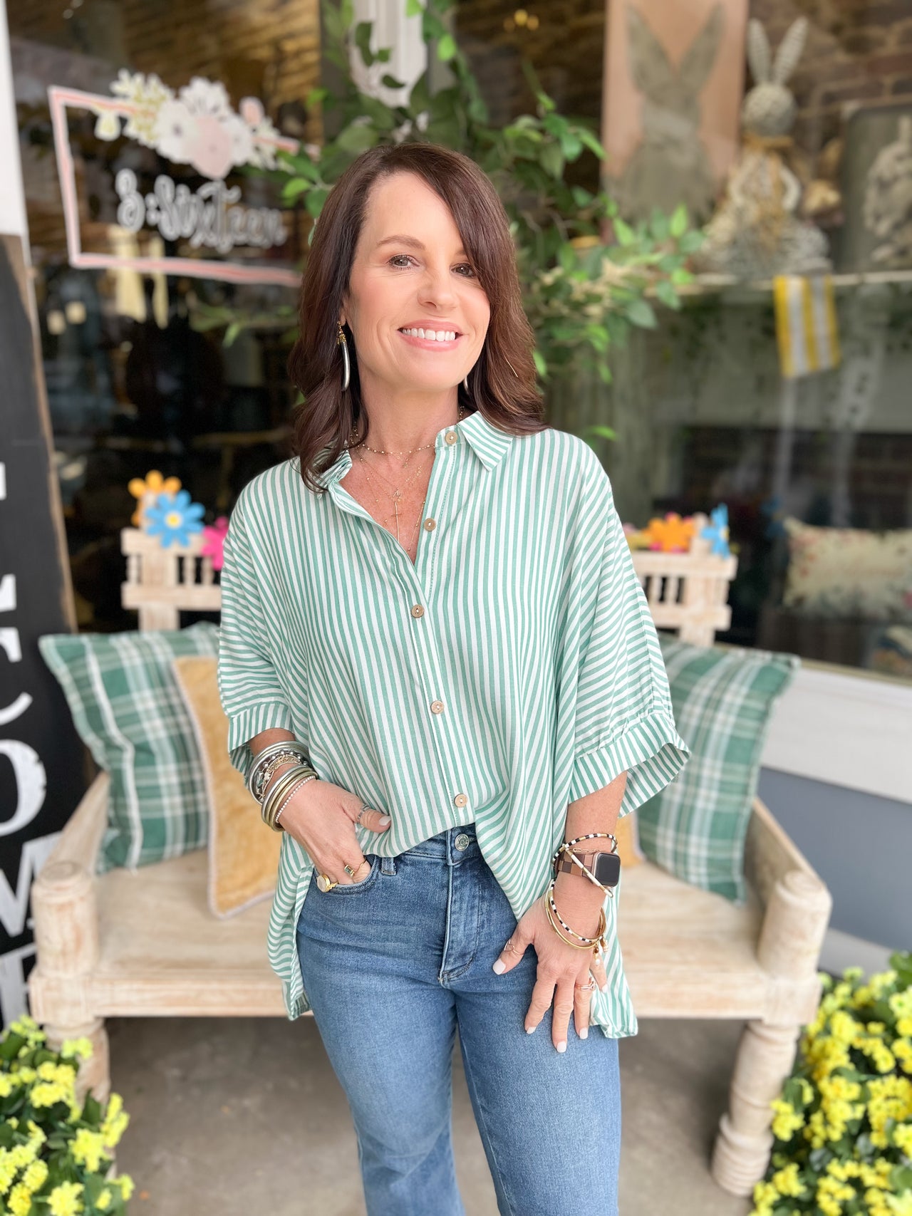 Striped Button Up Top