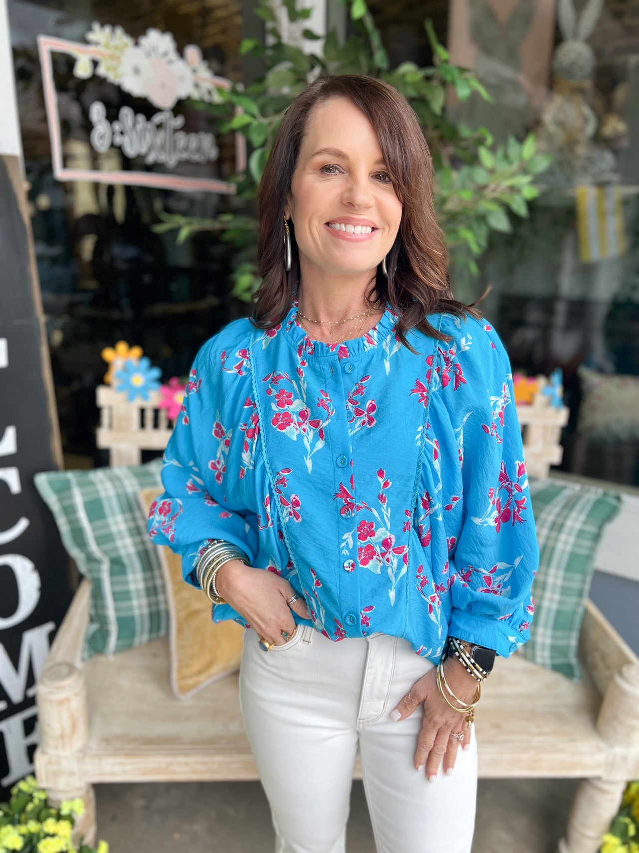 FLORAL DOLMAN SLEEVE BLOUSE