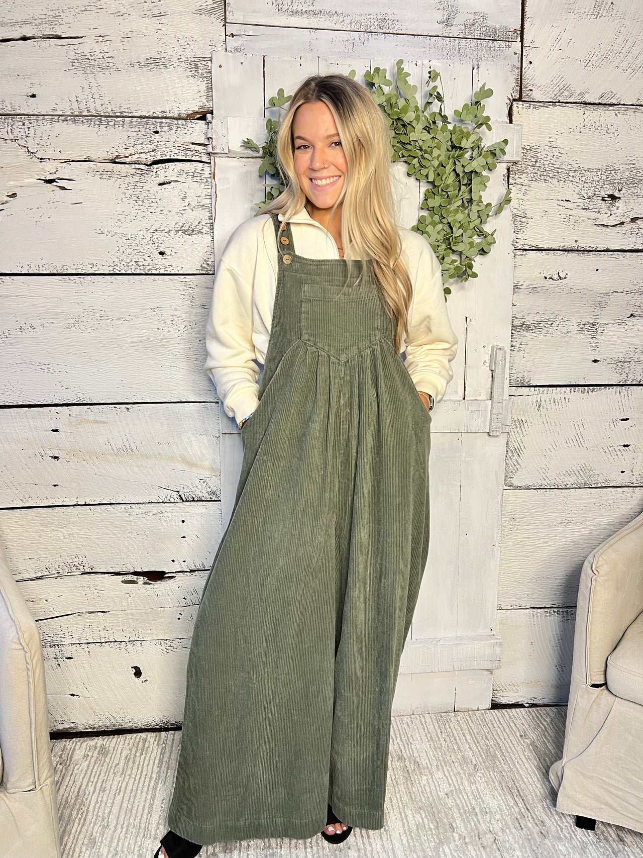 Corded Wide Leg Overalls