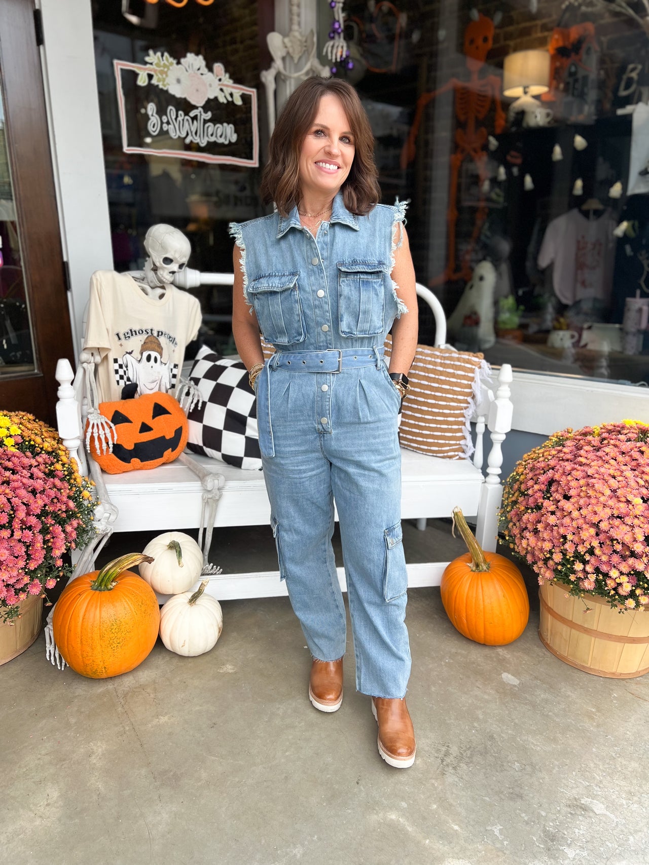 Denim Cargo Overalls