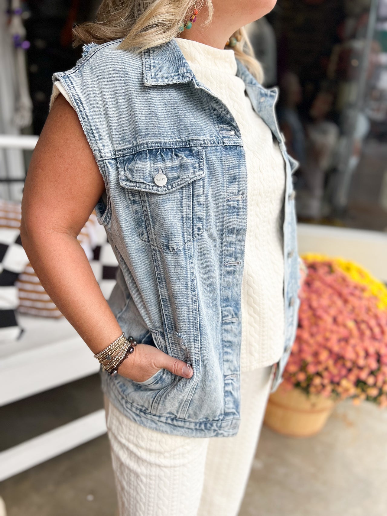 Oversized Denim Vest - Acid Light