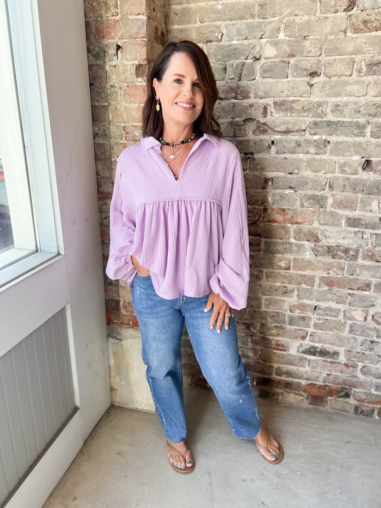 Collared Split Neck Top