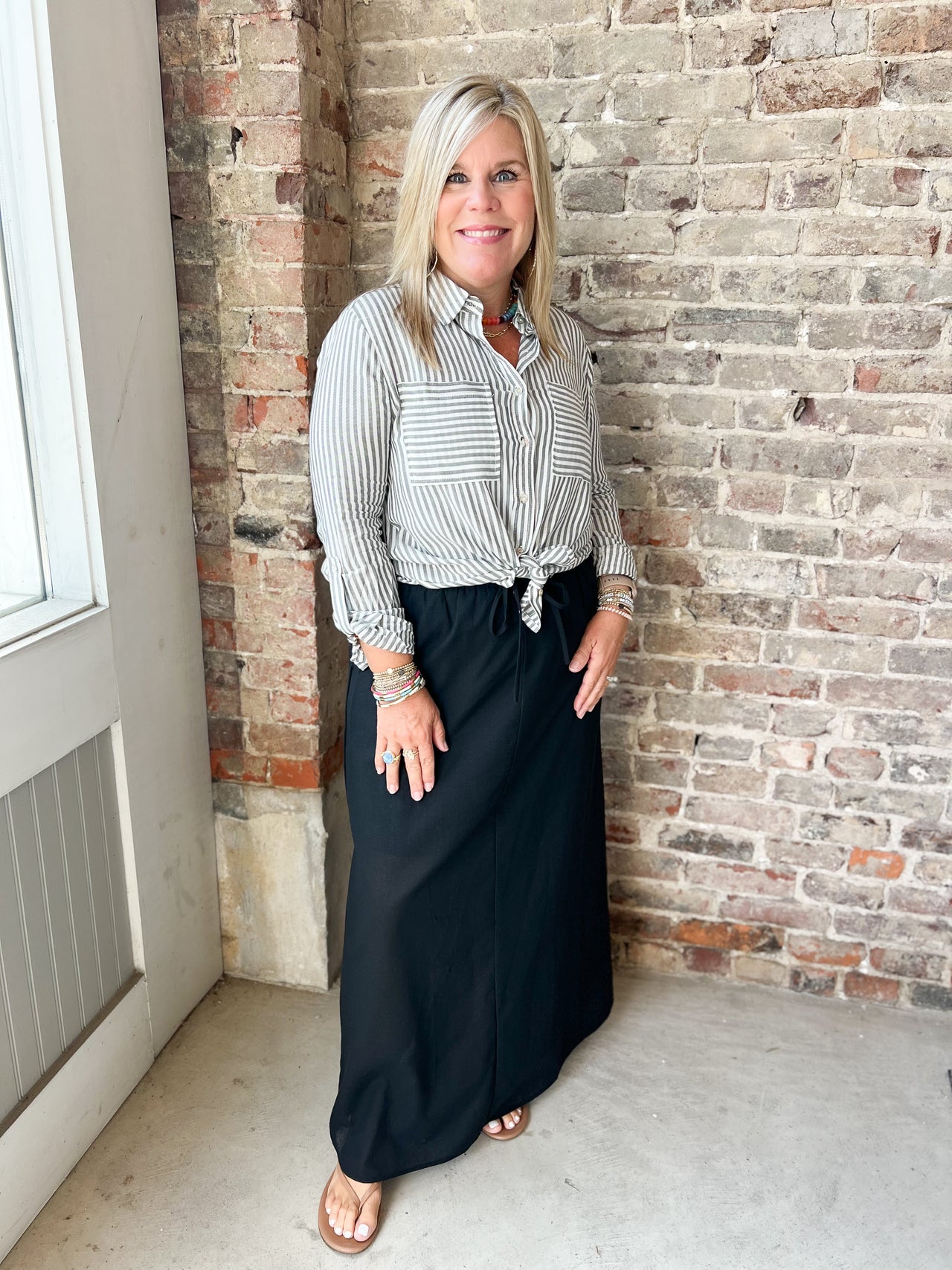 Striped Rayon Button Down Shirt