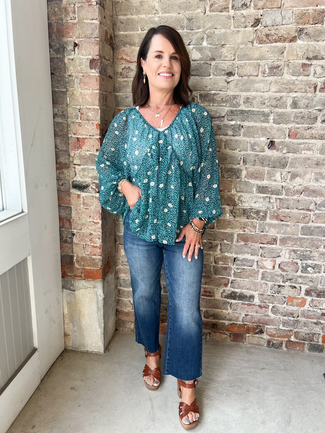 Floral Print Lurex Chiffon Blouse Top
