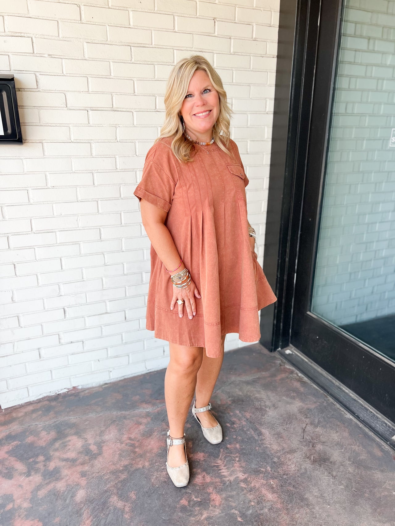 Washed Side Pocket Mini Dress
