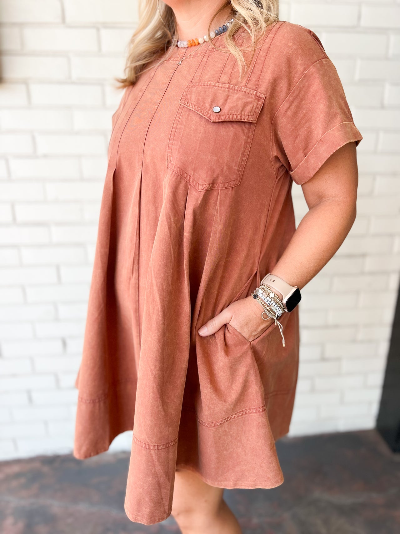 Washed Side Pocket Mini Dress