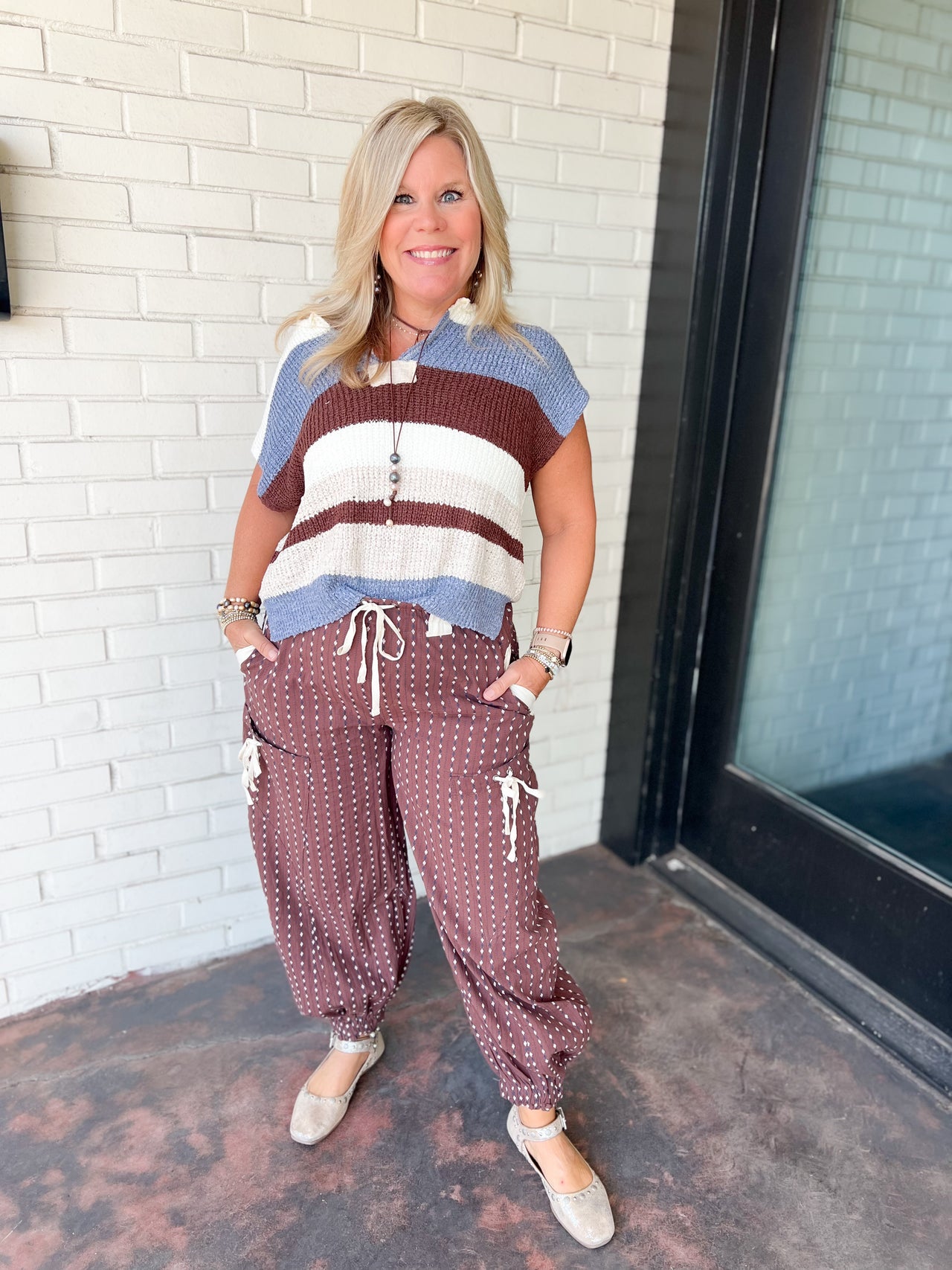 Diamond Striped Mocha Bottoms