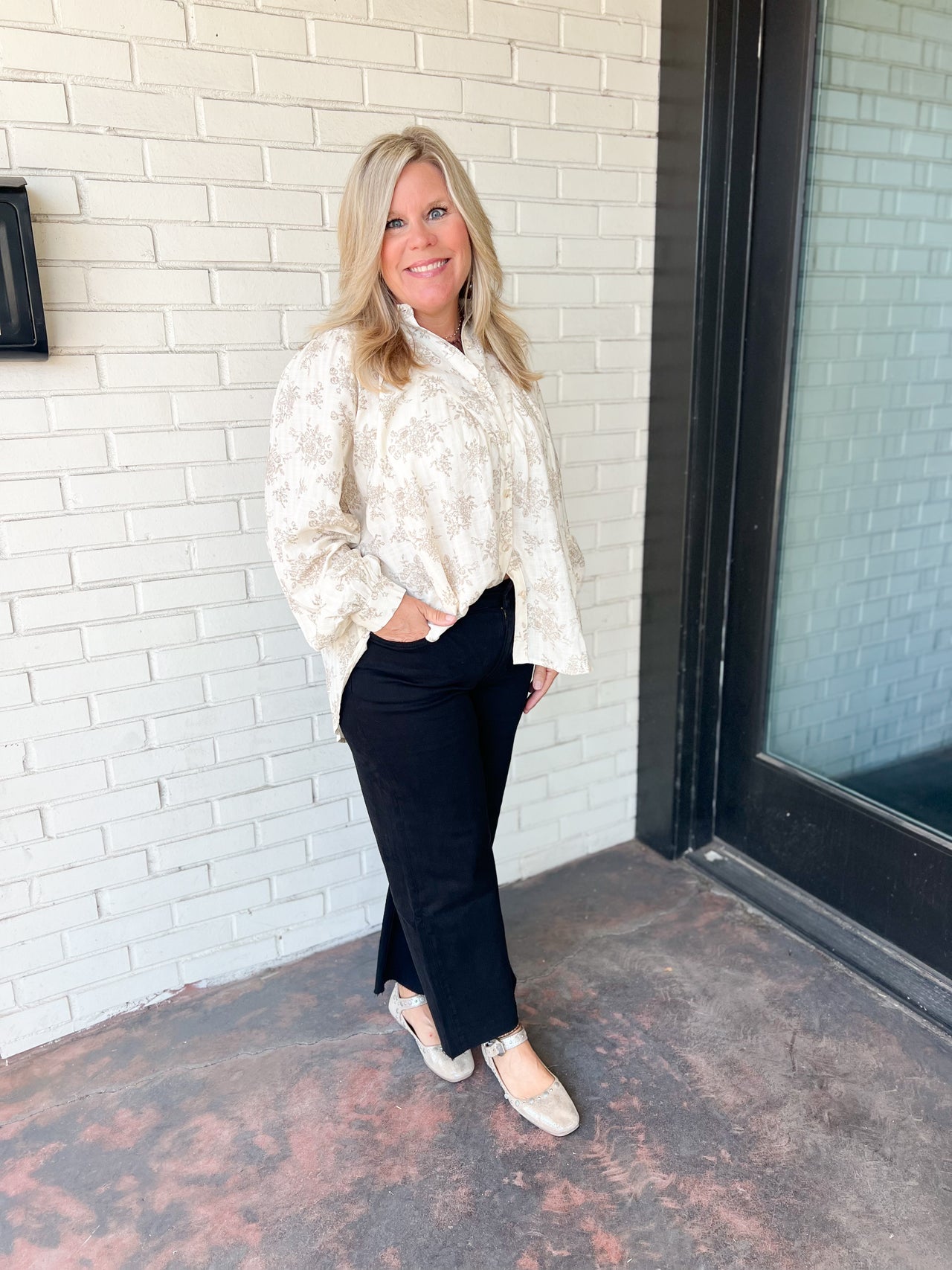 Oatmeal Floral Balloon Top