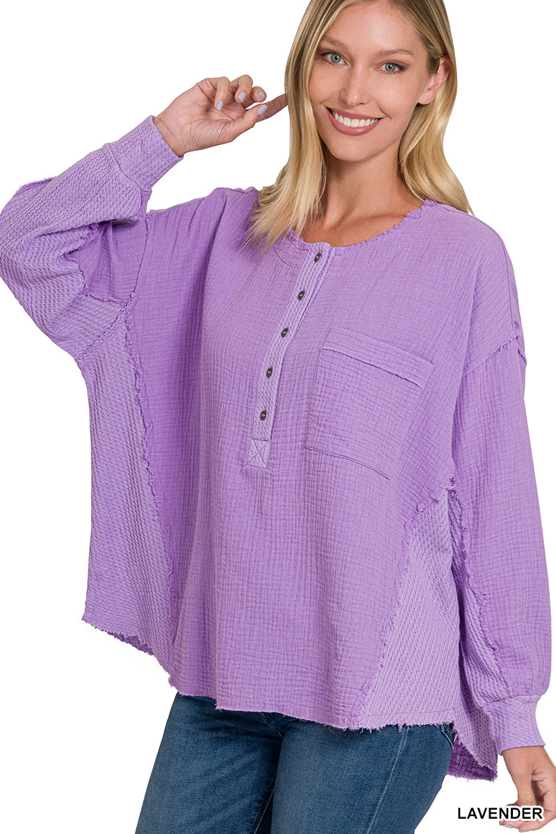 Oversized 3/4 Button Henley