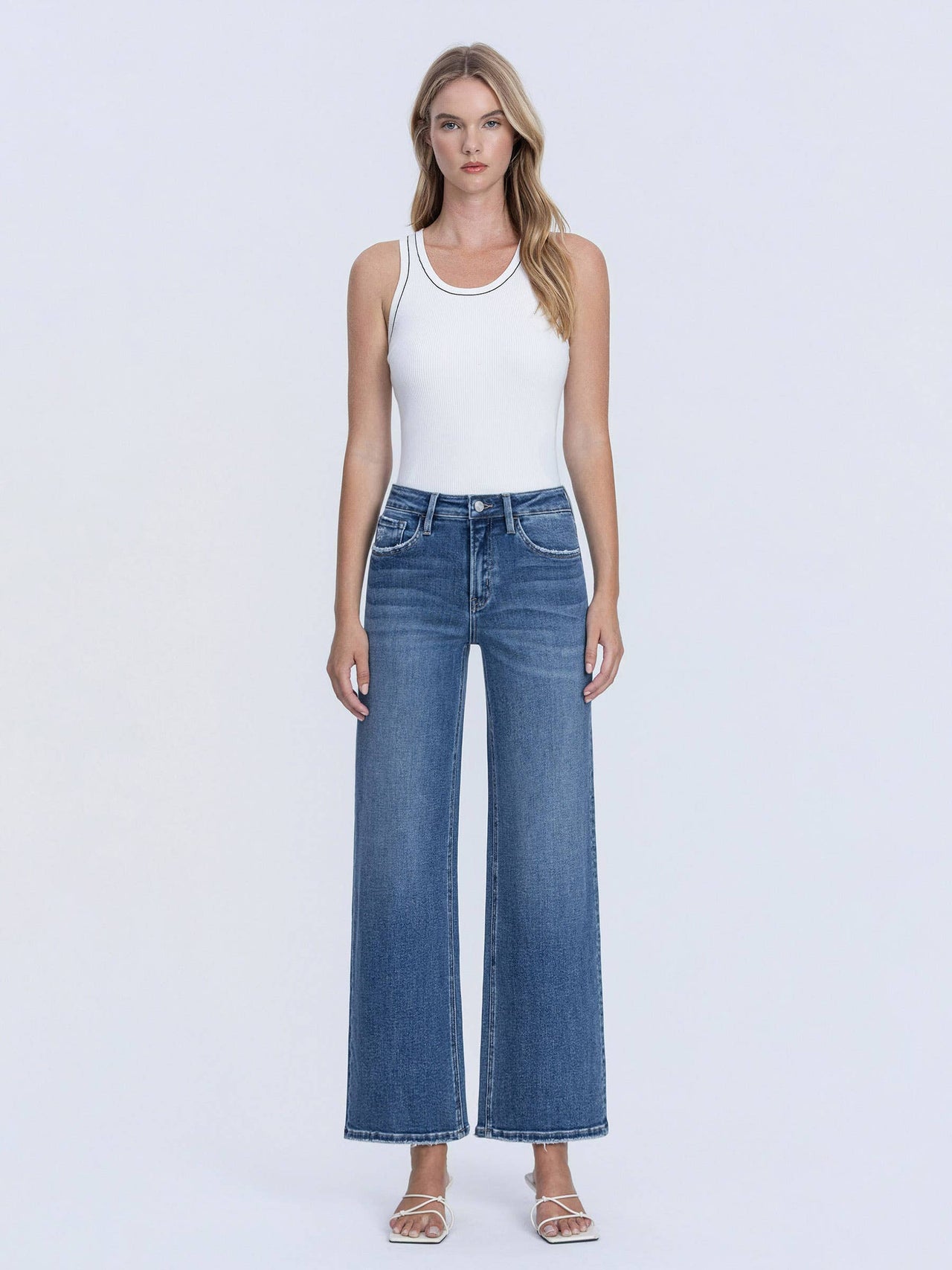 CHARM HIGH RISE DARK WASH ANKLE WIDE JEANS