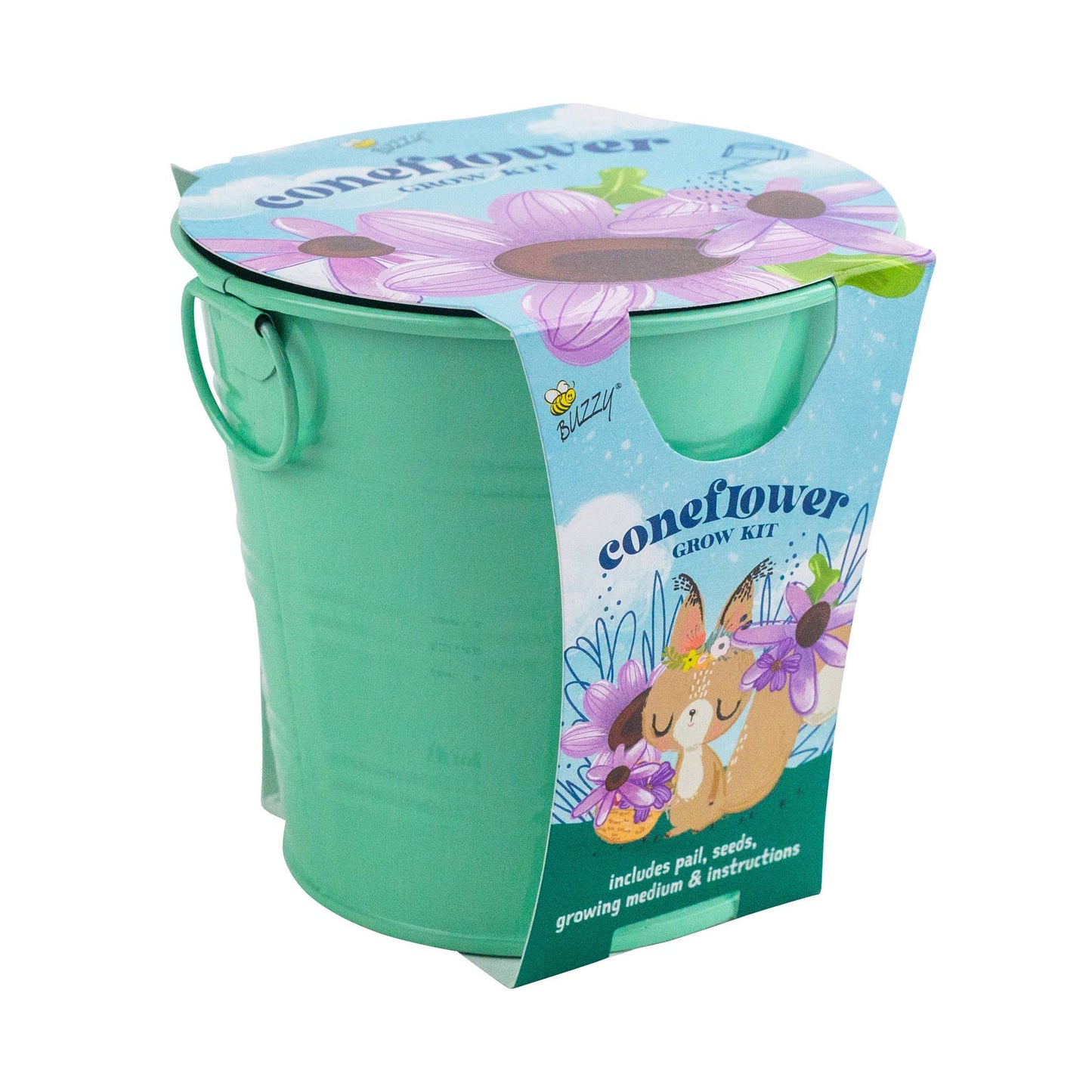 Buzzy Seeds Kids Flower Grow Pail - Coneflower Garden Kit