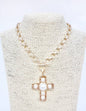 Gold Circle Chain with 1.75" Cross with Pearl Accents 18" Necklace