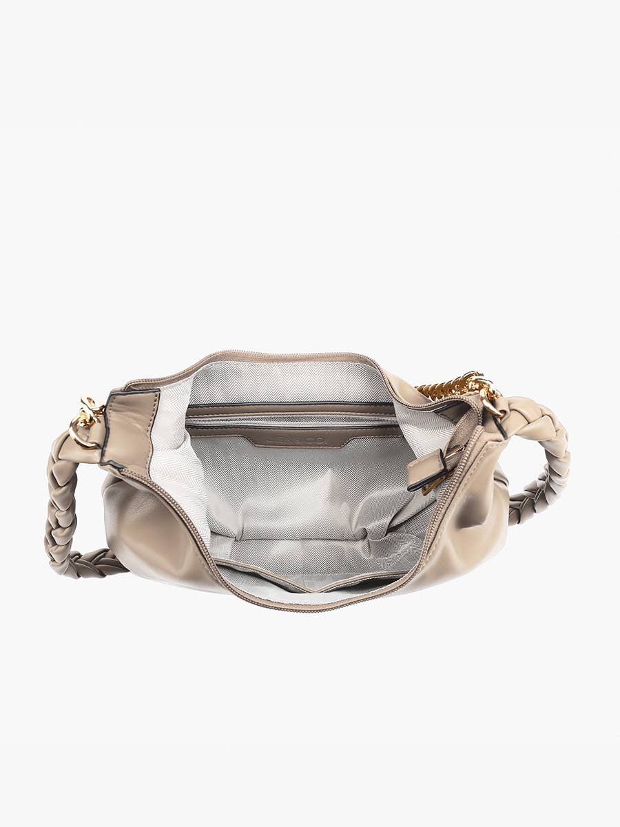 M2524 Elliot Braided Detail Satchel w/ Chain Strap: Grey