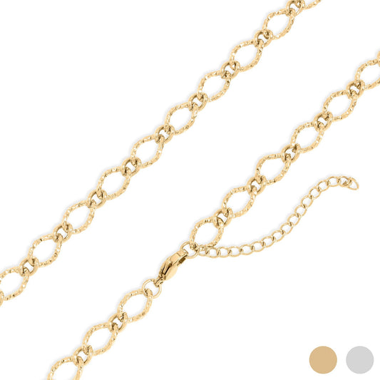 18K Gold PVD Stainless Steel Hammered Oval Chain Necklace