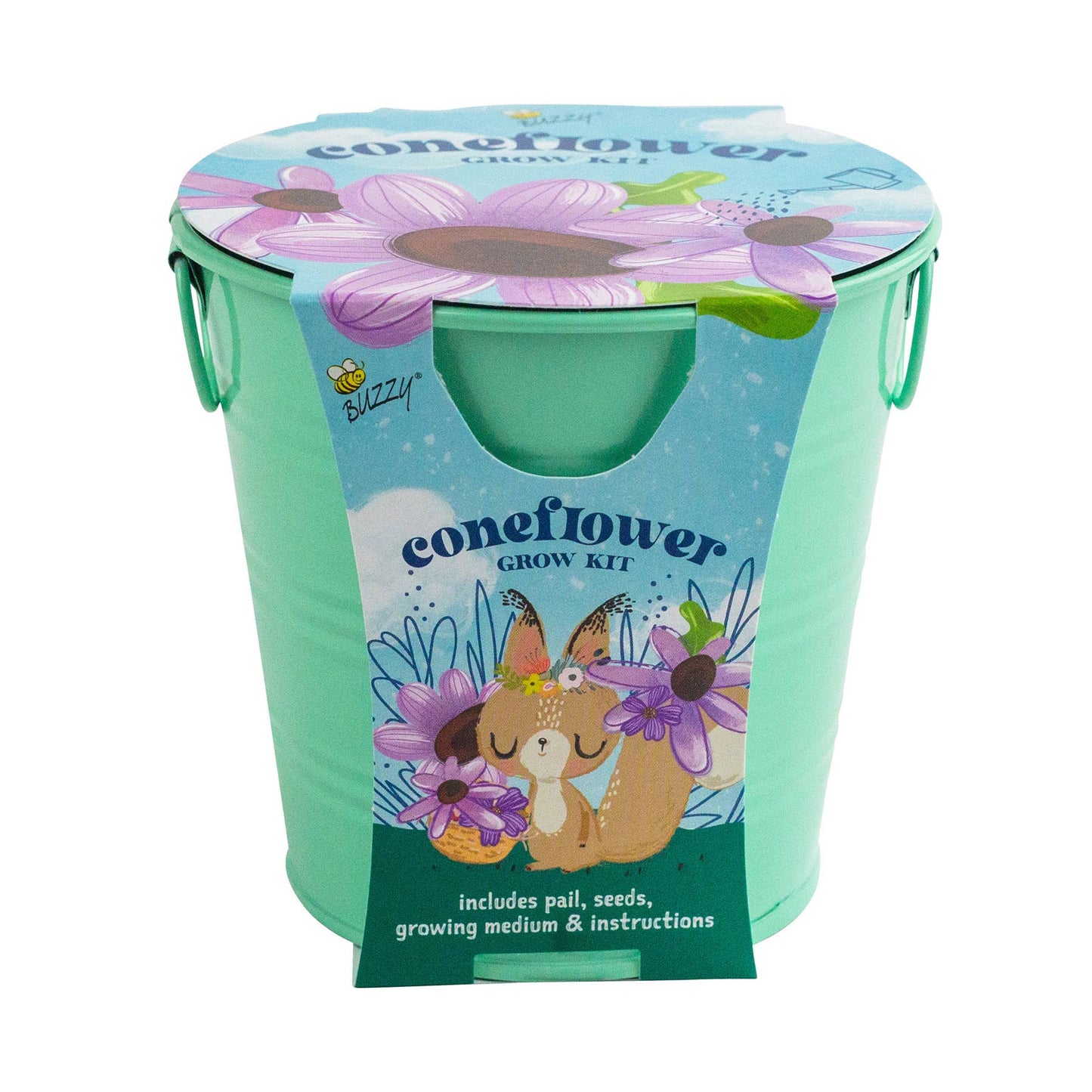 Buzzy Seeds Kids Flower Grow Pail - Coneflower Garden Kit
