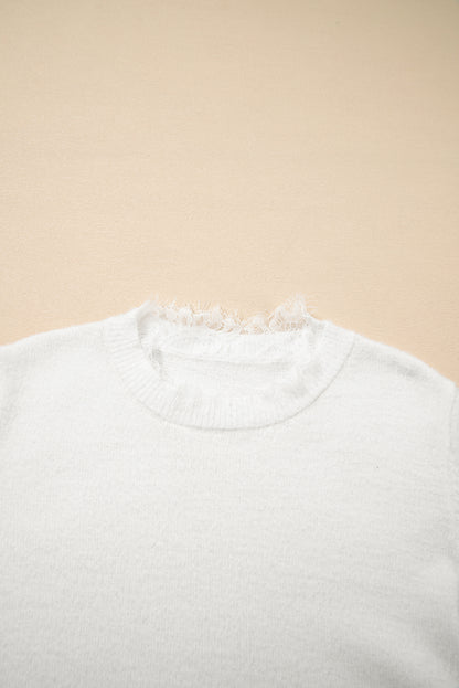 Beige Lace Sleeve Patchwork Faux Two-piece Fuzzy Sweater