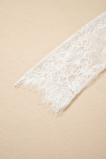 Beige Lace Sleeve Patchwork Faux Two-piece Fuzzy Sweater