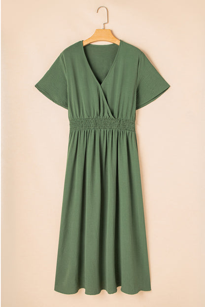 PLUS SIZE Green Surplice Neckline Smocked High Waist Maxi Dress